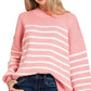 Zenana Exposed Seam Striped Oversized Sweater Pink - DAVERRI FASHIONS