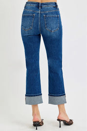RISEN High Rise Ankle Straight Cuffed Jeans | Jeans Daverri Fashions