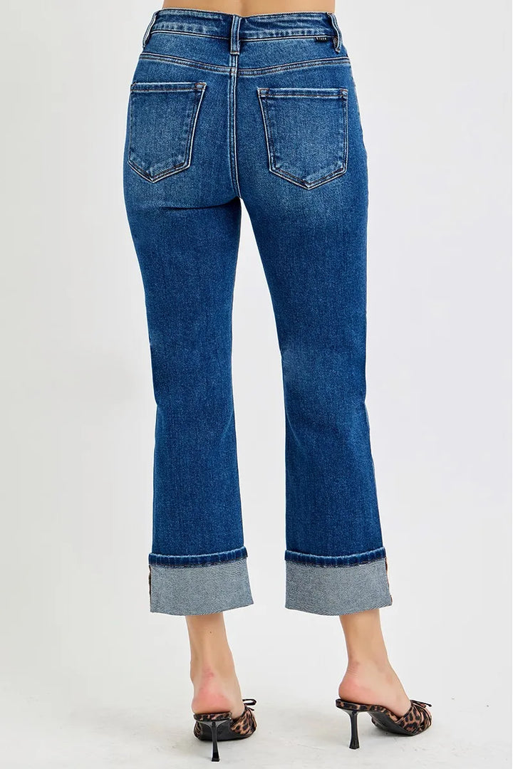 RISEN High Rise Ankle Straight Cuffed Jeans Jeans