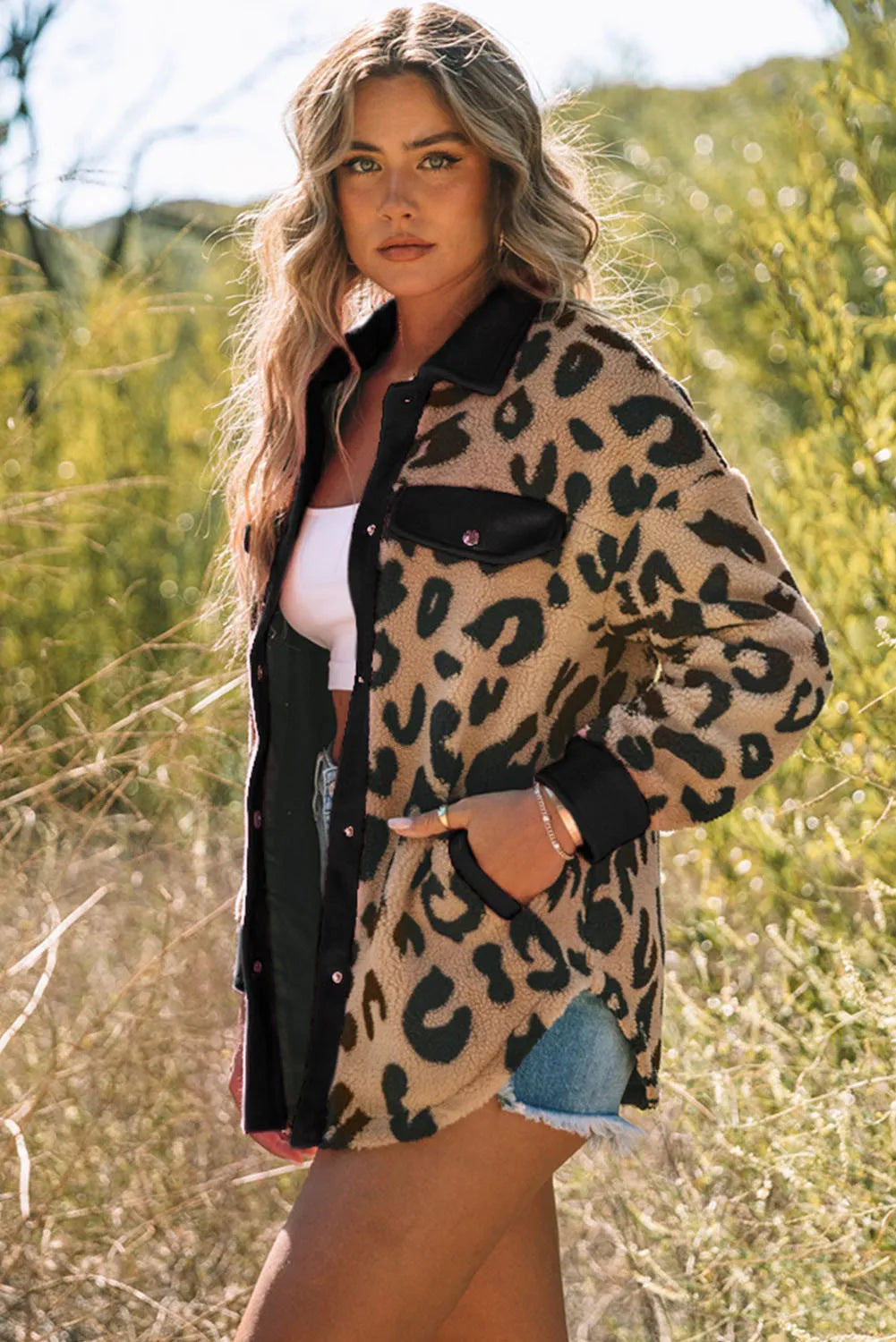 Leopard Button Up Long Sleeve Jacket | Jackets Daverri Fashions