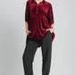 Umgee Pearl Detail Collared Neck Velvet Babydoll Blouse