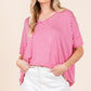 BOMBOM Striped V-Neck T-Shirt Fuchsia