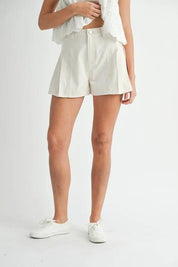 MABLE Pleated High Waist Twill Shorts | Daverri Fashions