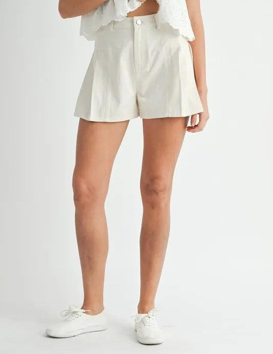 MABLE Pleated High Waist Twill Shorts | Daverri Fashions