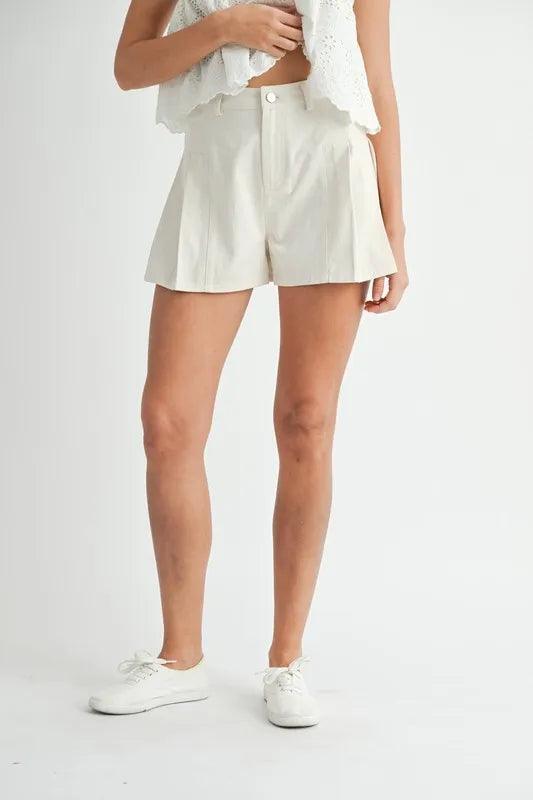 MABLE Pleated High Waist Twill Shorts | Daverri Fashions