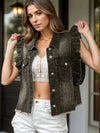 Raw Hem Ruffled Cap Sleeve Denim Jacket - DAVERRI FASHIONS
