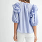 MABLE Stripe Ruffle Shoulder Puff Sleeve Blouse Blouses