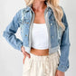 Distressed Zip Up Cropped Hooded Denim Jacket - DAVERRI FASHIONS