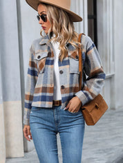 Plaid Oversized Button-Up Cropped Jacket | Jackets Daverri Fashions