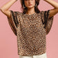 BiBi Leopard Crochet Trim Round Neck Short Sleeve Top Leopard S Tops