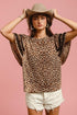 BiBi Leopard Crochet Trim Round Neck Short Sleeve Top Leopard S Tops