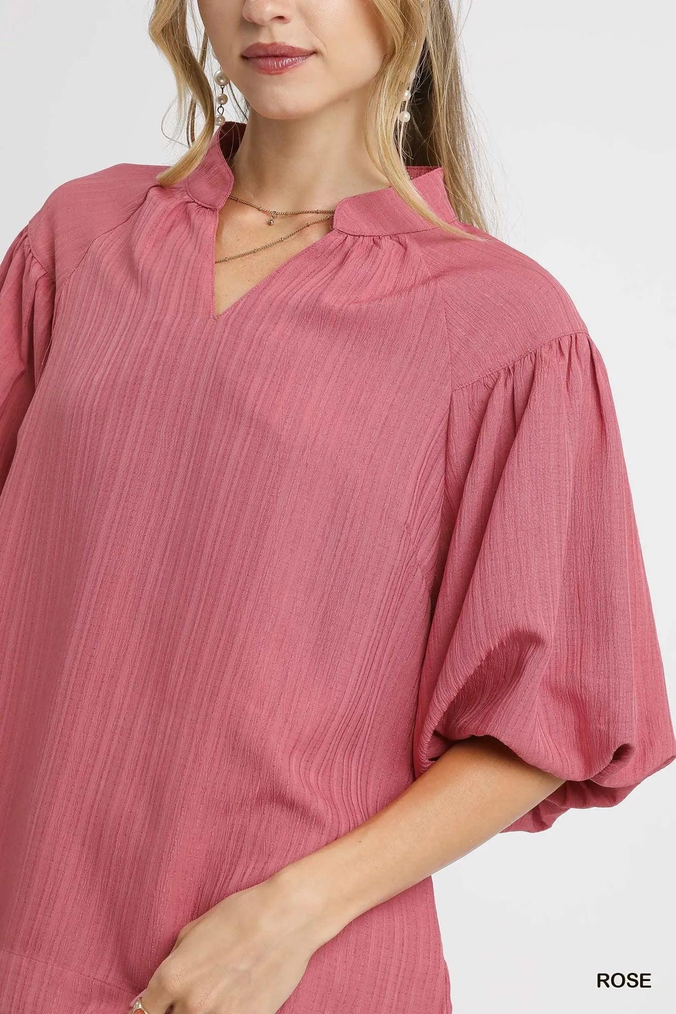 Umgee Textured Puff Sleeve Blouse Tops