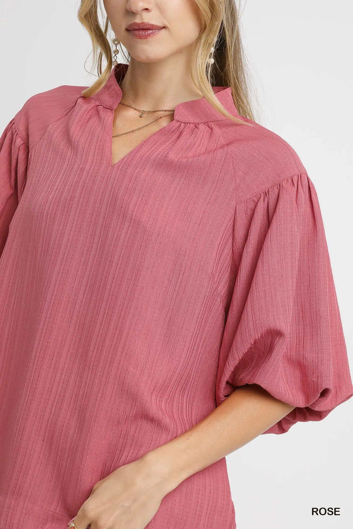 Umgee Textured Puff Sleeve Blouse Tops