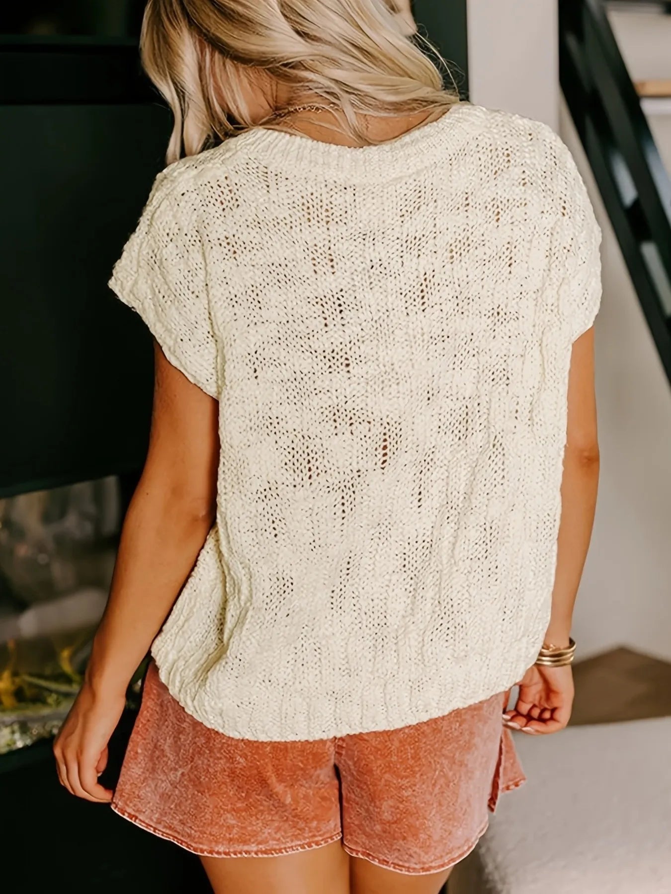 Notched Short Sleeve Sweater | Sweaters Daverri Fashions