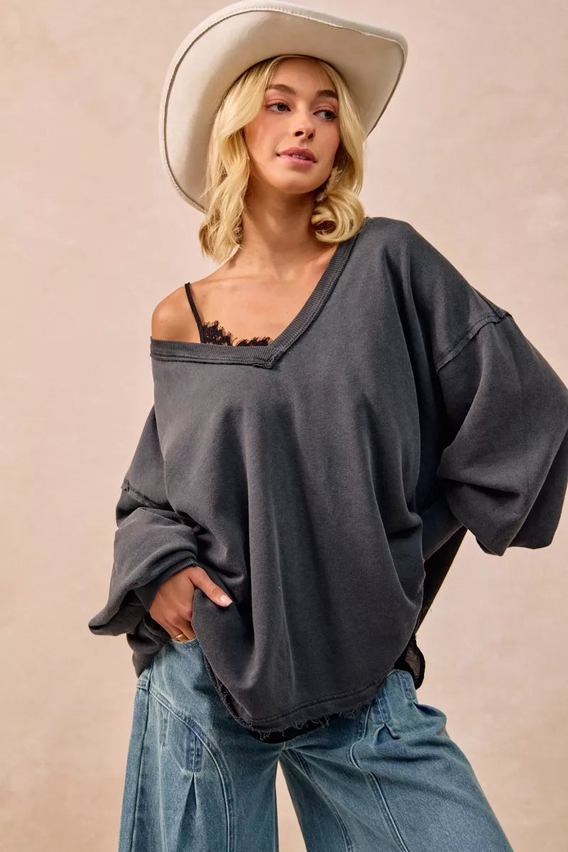 BiBi Mineral Washed French Terry Oversized Sweatshirt | Sweatshirts Daverri Fashions
