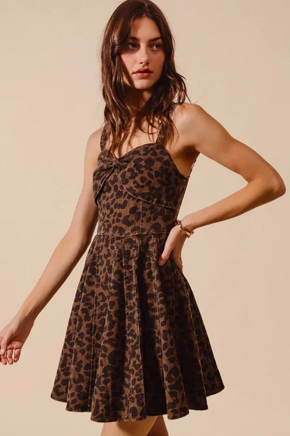 SO ME Mineral Washed Leopard Flare Cami Dress - DAVERRI FASHIONS