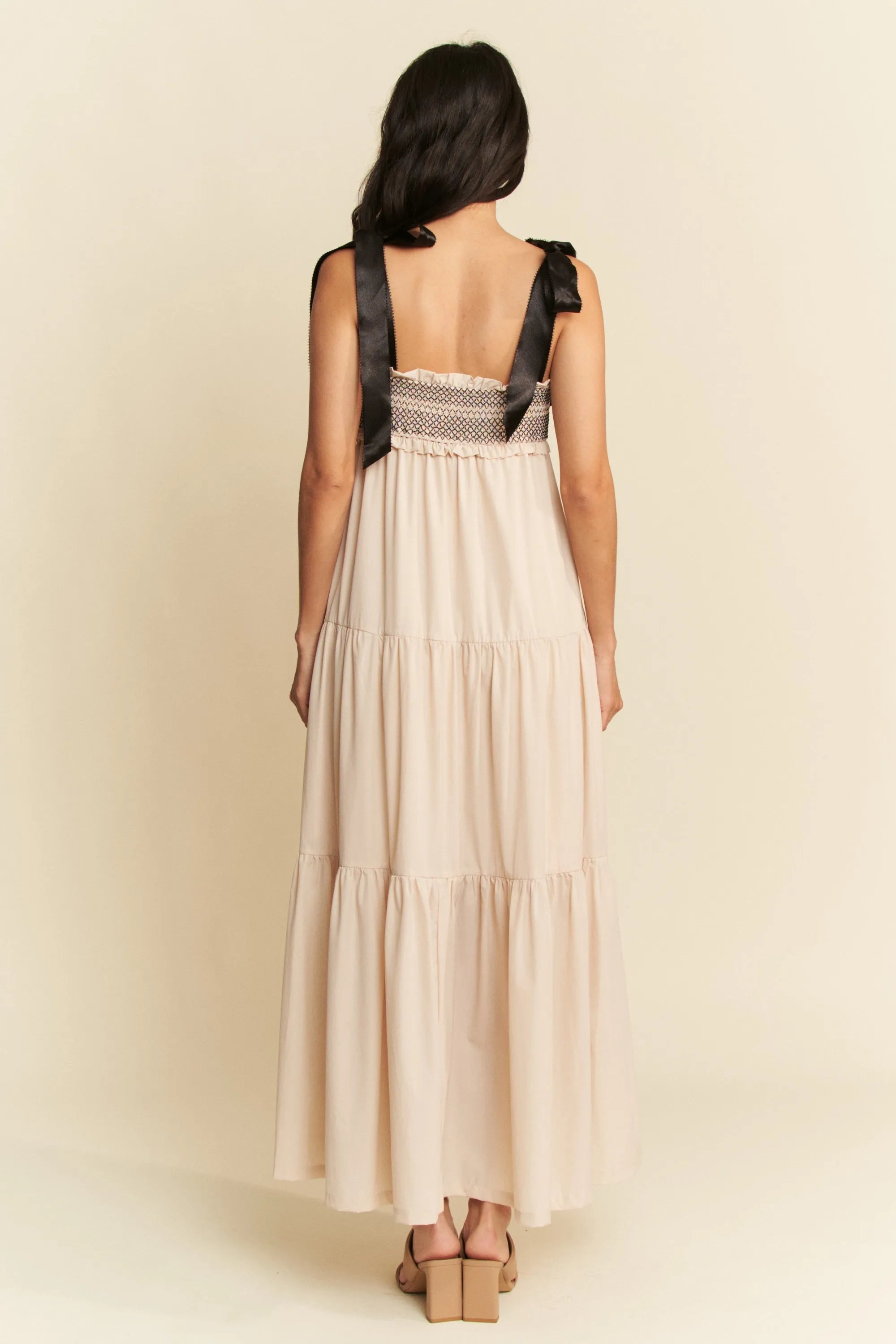 Davi & Dani Multi Contrast Smocked Bodice Straps Maxi Dress | Maxi Dresses Daverri Fashions