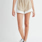 MABLE Drawstring Waist Contrast Trim Detail Shorts Taupe Shorts