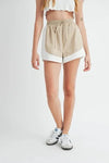 MABLE Drawstring Waist Contrast Trim Detail Shorts - DAVERRI FASHIONS