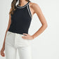 MABLE Contrast Trim Grecian Neck Cropped Tank