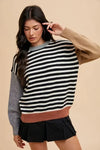 Annie Wear Striped Color Block Round Neck Sweater - DAVERRI FASHIONS