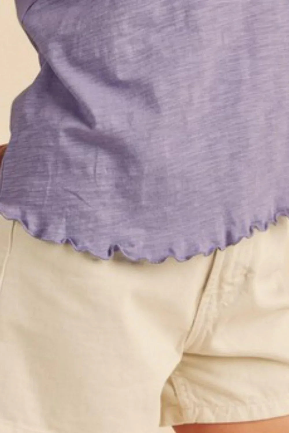 Aemi + Co Lettuce Edge Round Neck Short Sleeve T-Shirt - DAVERRI FASHIONS