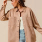 SO ME Faux Sued Snap Shacket with Collar and Pockets