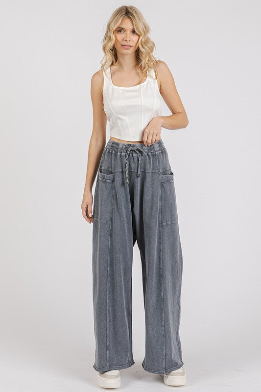 Mittoshop Mineral Wash Elastic Waist Barrel Leg Baggy Pants Pants