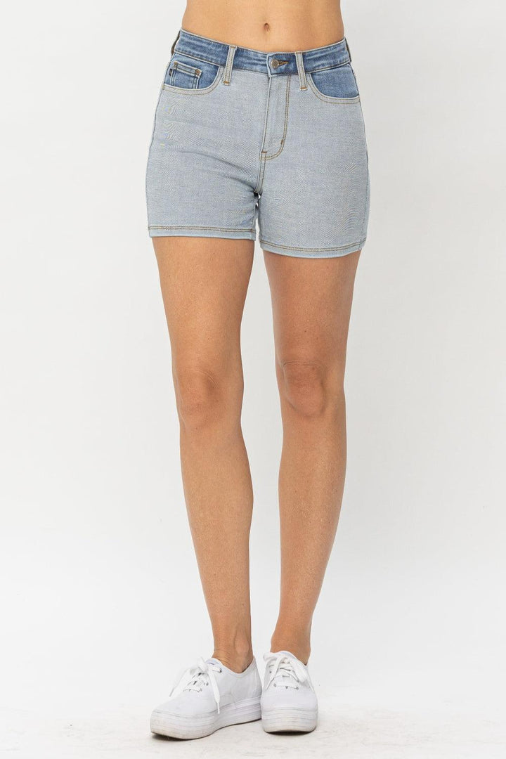 Judy Blue Full Size Color Block Denim Shorts LT MD Shorts