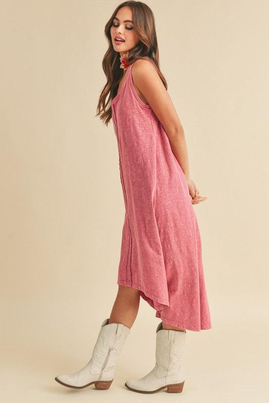 Aemi + Co Rose High-Low Hem Scoop Neck Midi Tank Dress Tank Dresses