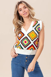 IVORY BiBi Diamond Granny Square Sweater Vest | Sweater Vests Daverri Fashions