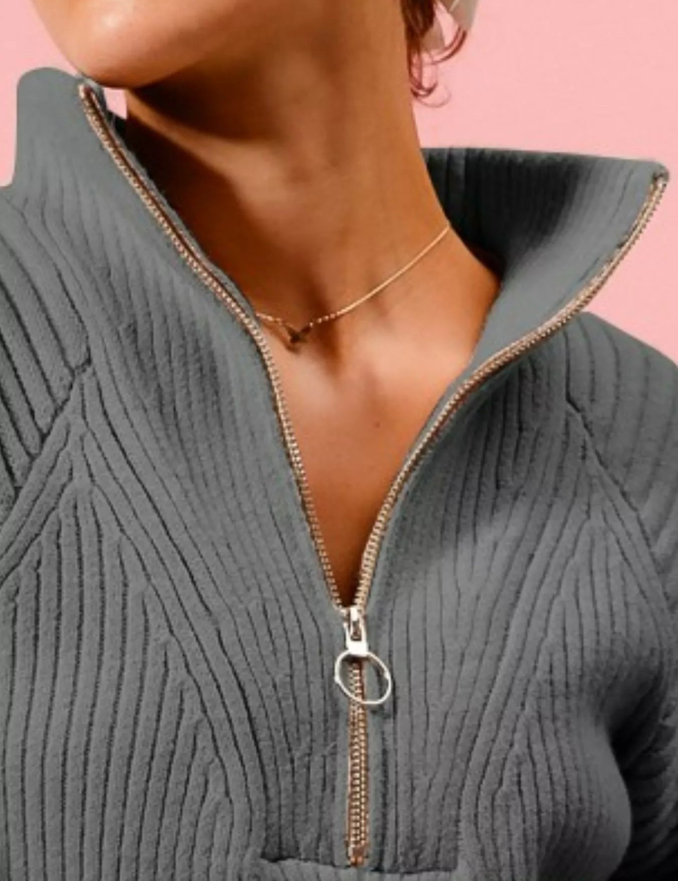 SO ME Half Zip Raglan Balloon Sleeves Ribbed Sweater | Sweaters Daverri Fashions