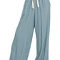 Zenana Linen Drawstring Pants Blue Grey - DAVERRI FASHIONS