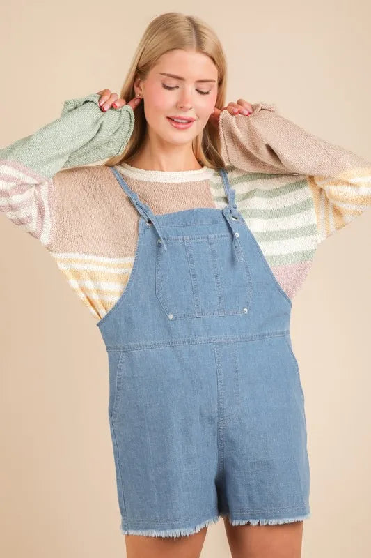 VERY J Mineral Washed Denim Casual Romper Rompers