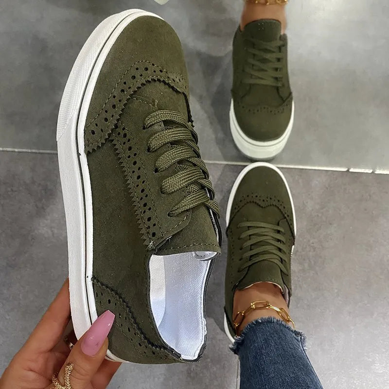 Lace-Up Suedette Flat Sneakers | Sneakers Daverri Fashions