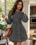 Back Zip Round Neck Long Sleeve Dress - DAVERRI FASHIONS