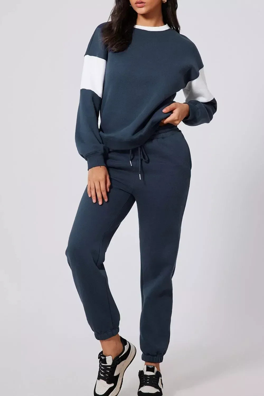 Drop Shoulder Loose Sweatshirt and Joggers Active Set - DAVERRI FASHIONS