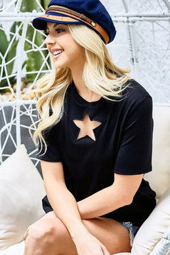 BiBi Star Cutout Short Sleeve T-Shirt - DAVERRI FASHIONS