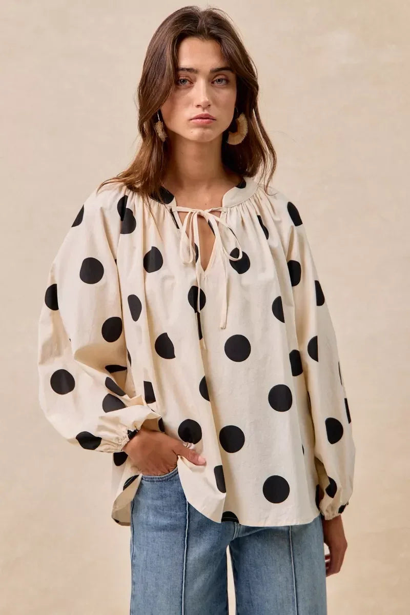 BiBi Polka Dot Exaggerated Balloon Sleeves Blouse - DAVERRI FASHIONS
