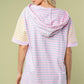 Striped Short Sleeve Drawstring Hooded Top Tops