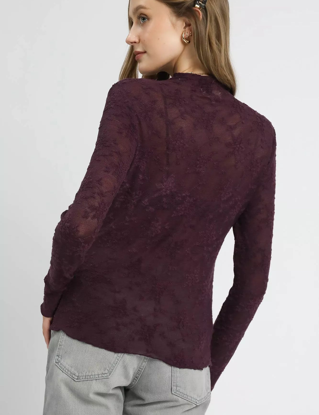Umgee Lace Sheer Long Sleeve Top | Tops Daverri Fashions