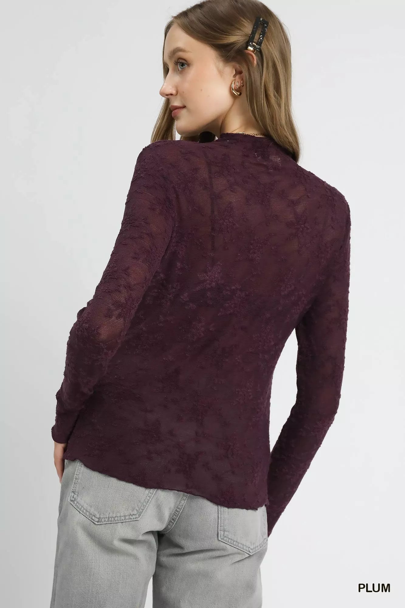 Umgee Lace Sheer Long Sleeve Top | Tops Daverri Fashions