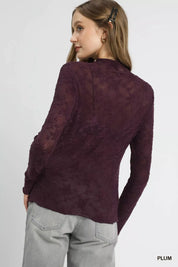 Umgee Lace Sheer Long Sleeve Top | Tops Daverri Fashions