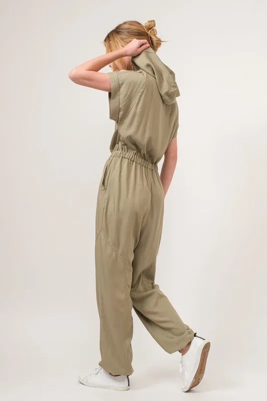 And The Why Washed Short Sleeve Hooded Jumpsuit Jumpsuits