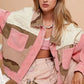 POL Corduroy Jacquard Patchwork Button Up Jacket Neon Pink Multicolor