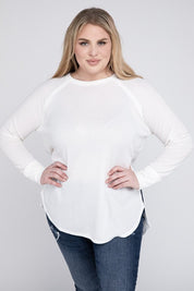 Plus Melange Baby Waffle Long Sleeve Top Plus Tops