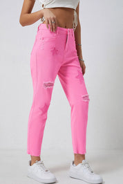 Star Raw Hem Distressed Jeans | Jeans Daverri Fashions