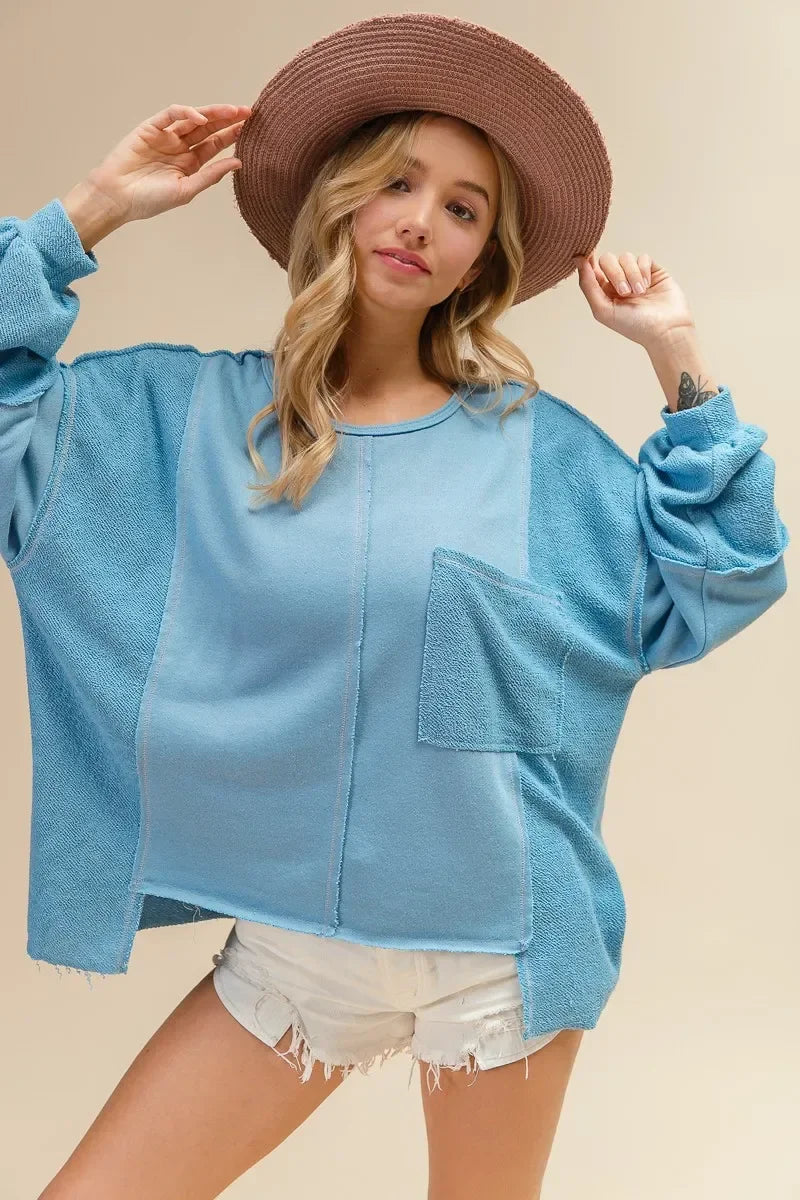 BiBi Oversized Pocket Front Sweatshirt - DAVERRI FASHIONS