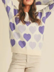 Heart Ribbed Hem Long Sleeve Sweater | Sweaters Daverri Fashions