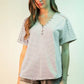 VERY J Striped V-Neck Short Sleeve T-Shirt Lavender L T-Shirts